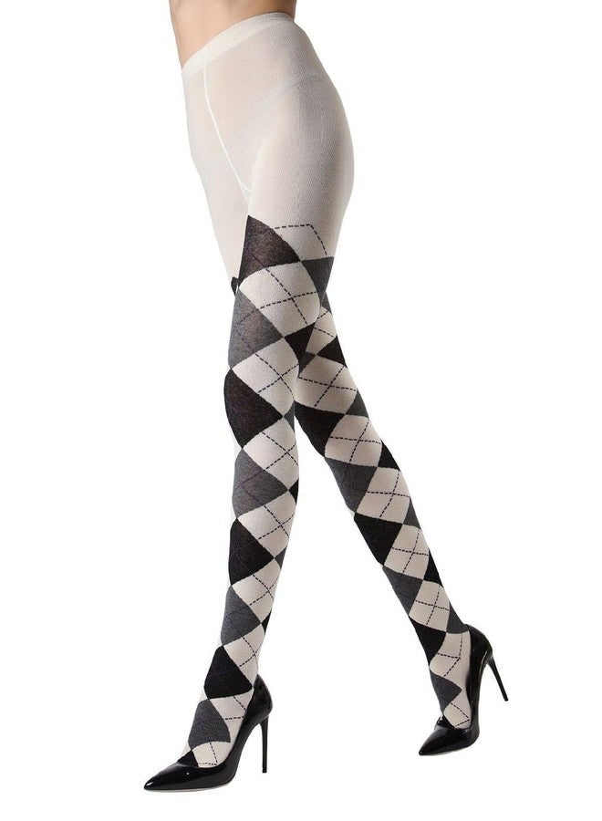 MeMoi Textured Argyle Sweater Tights Winter White Small/Medium - Image 1
